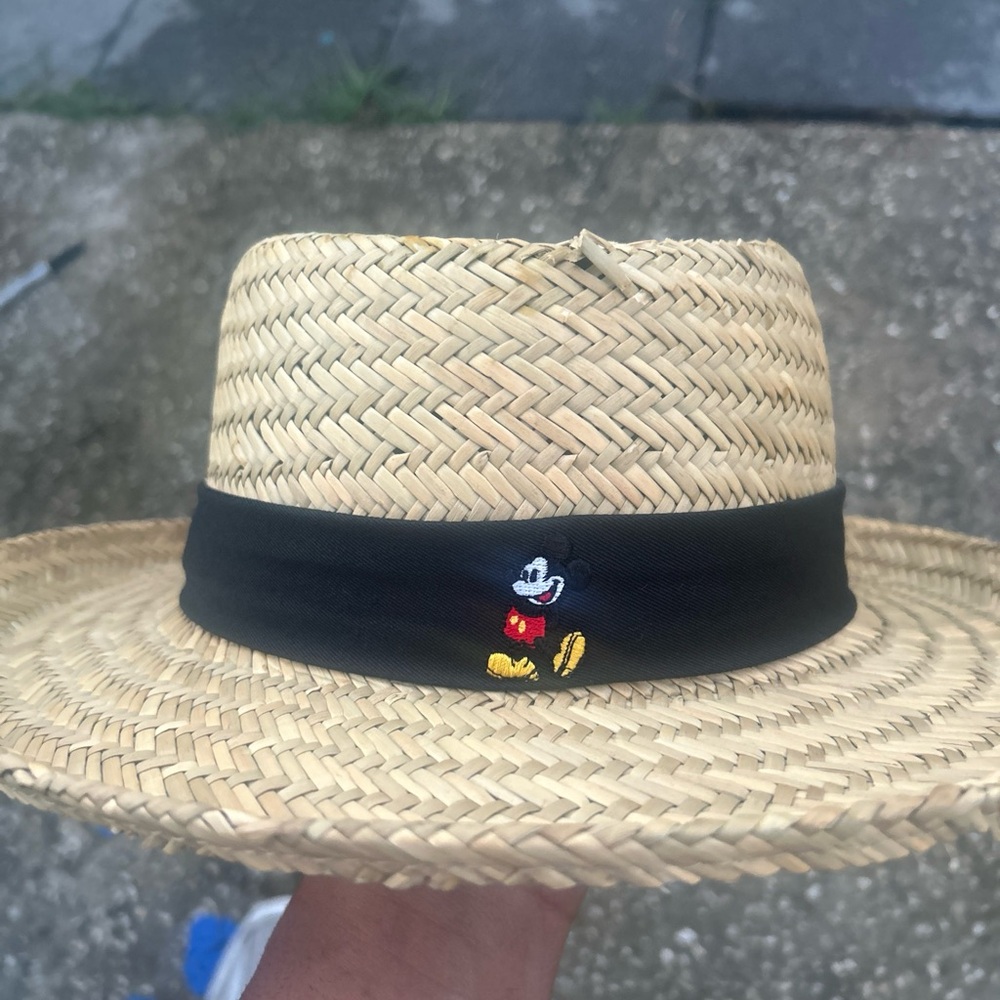 Disney Parks Straw Hat Mickey Mouse Logo Good Condition - Adult Size 59 CM